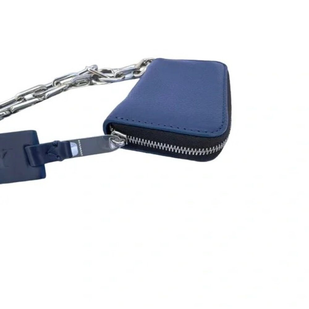 Authentic Burberry Navy Blue Compact Zippy Wallet with Silver Chain